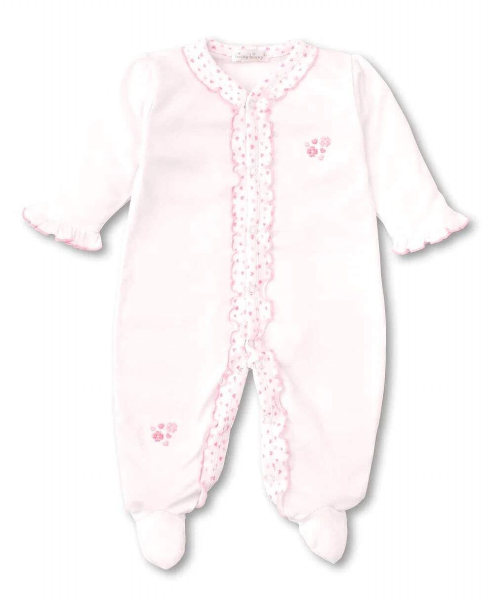 NEW KISSY KISSY kid's sweethearts ruffle footie in white/pink